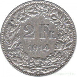 Монета. Швейцария. 2 франка 1914 год.