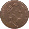 Монета. Австралия. 2 цента 1989 год. ав.