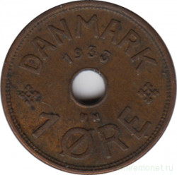 Монета. Дания. 1 эре 1933 год.