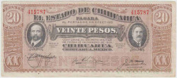 Банкнота. Мексика. Штат Чихуахуа. 20 песо 1915 год. Тип S537a (1).