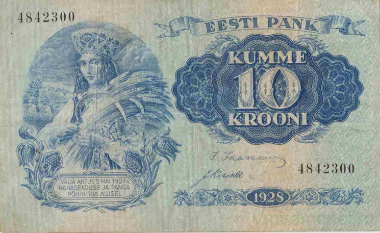 Банкнота. Эстония. 10 крон 1928 год.