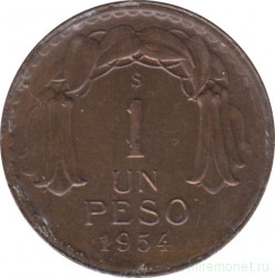 Монета. Чили. 1 песо 1954 год.