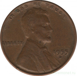 Монета. США. 1 цент 1955 год. Монетный двор D.