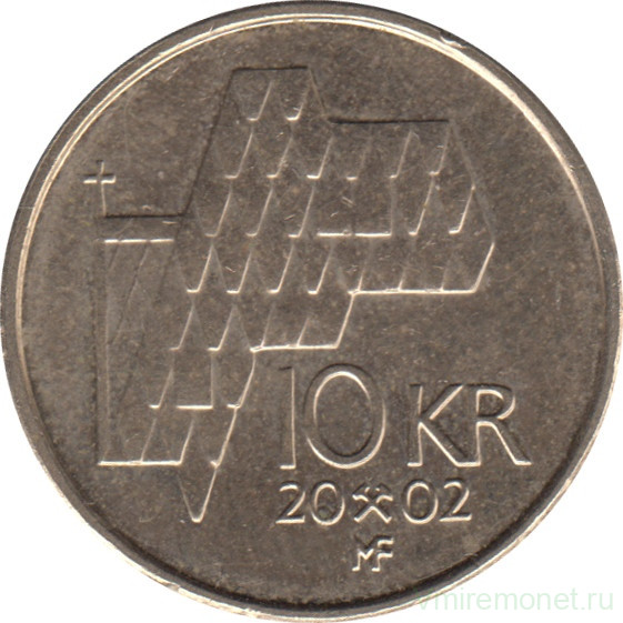 Монета. Норвегия. 10 крон 2002 год.