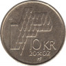 Монета. Норвегия. 10 крон 2002 год. ав.