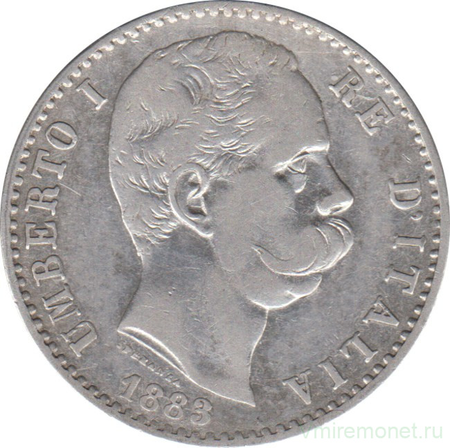 Монета. Италия. 2 лиры 1883 год.
