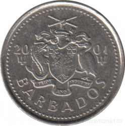 Монета. Барбадос. 10 центов 2001 год.
