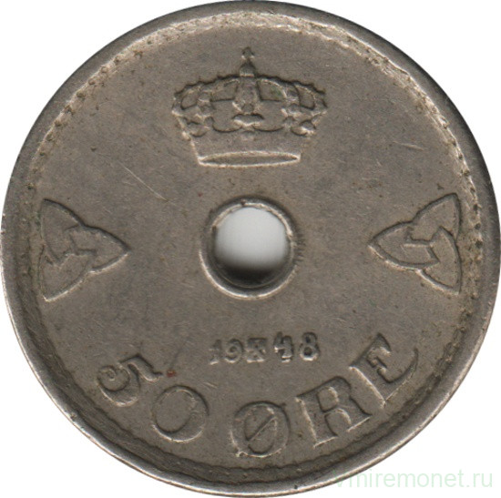 Монета. Норвегия. 50 эре 1948 год.