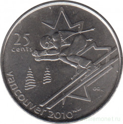 Монета. Канада. 25 центов 2007 год. XXI зимние Олимпийские игры. Ванкувер 2010. Горные лыжи.