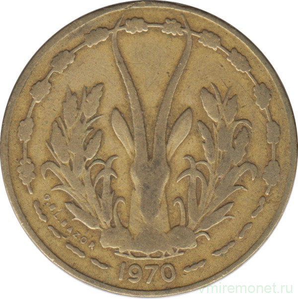 Монета. Западноафриканский экономический и валютный союз (ВСЕАО). 10 франков 1970 год.