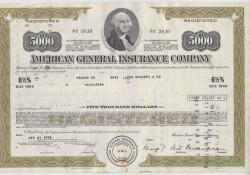 Облигация. США. "AMERIGAN GENERAL INSURANCE COMPANY". 6 1/2 % облигация на 5000 долларов 1976 год.