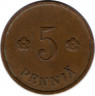 Монета. Финляндия. 5 пенни 1934 год. рев