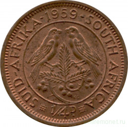 Монета. Южно-Африканская республика (ЮАР). 1/4 пенни 1959 год.