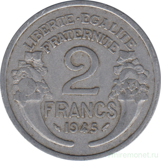 Монета. Франция. 2 франка 1945 год.
