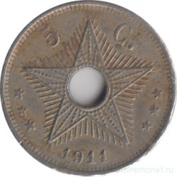 Монета. Бельгийское Конго. 5 сантимов 1911 год.