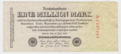 Банкнота. Германия. Веймарская республика. 1 миллион марок 1923 год. Серийный номер - буква, точка, семь цифр (красные).