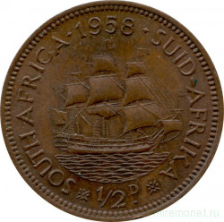 Монета. Южно-Африканская республика (ЮАР). 1/2 пенни 1958 год.