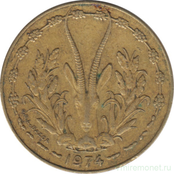 Монета. Западноафриканский экономический и валютный союз (ВСЕАО). 10 франков 1974 год.