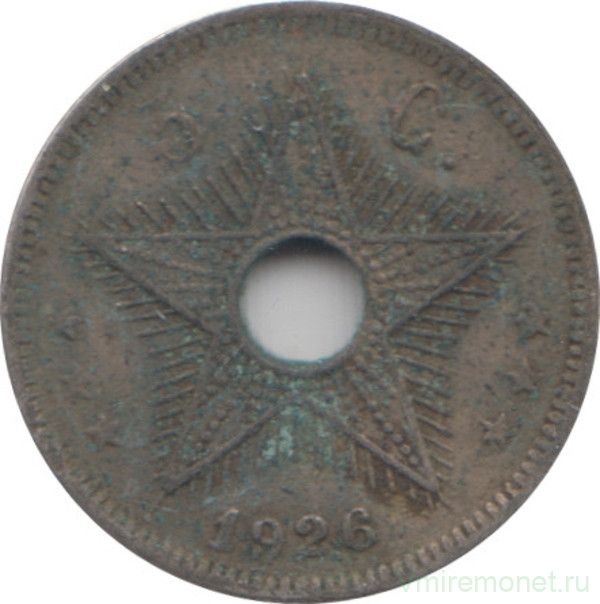 Монета. Бельгийское Конго. 5 сантимов 1926 год.