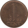 Монета. Нидерланды. 1 цент 1961 год. ав.