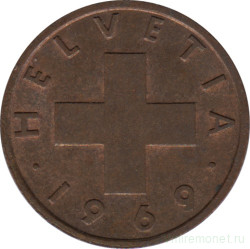 Монета. Швейцария. 2 раппена 1969 год.