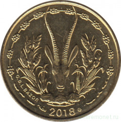 Монета. Западноафриканский экономический и валютный союз (ВСЕАО). 5 франков 2018 год.