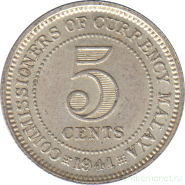 Монета. Малайя (Малайзия). 5 центов 1941 год. Без отметки монетного двора.