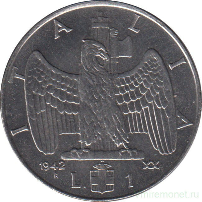 Монета. Италия. 1 лира 1942 год.