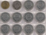 Монета. Северная Корея. Набор 12 штук. 1/2, 1, 2 чон 2002 год. Животные, транспорт.