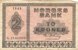Банкнота. Норвегия. 2 кроны 1949 год. Тип 16b.