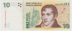 Банкнота. Аргентина. 10 песо 1998 - 2003 год. Тип 348 (1).
