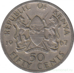 Монета. Кения. 50 центов 1967 год.