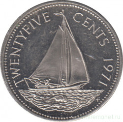 Монета. Багамские острова. 25 центов 1971 год.