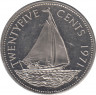 Монета. Багамские острова. 25 центов 1971 год. ав.