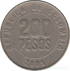 Монета. Колумбия. 200 песо 2005 год.
