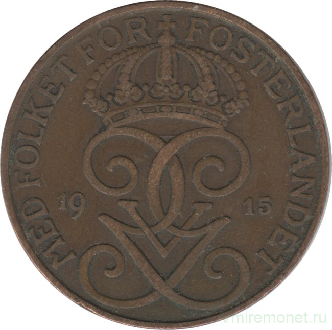 Монета. Швеция. 5 эре 1915 год. 