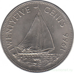 Монета. Багамские острова. 25 центов 1966 год.