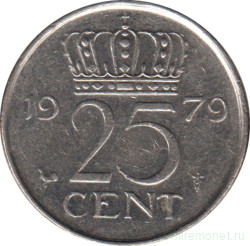 Монета. Нидерланды. 25 центов 1979 год.