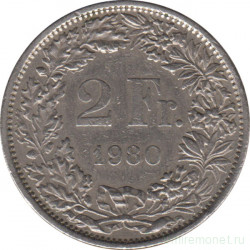 Монета. Швейцария. 2 франка 1980 год.