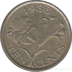 Монета. Бермудские острова. 10 центов 1988 год.
