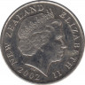 Монета. Новая Зеландия. 10 центов 2002 год. ав.