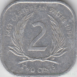 Монета. Восточные Карибские государства. 2 цента 1994 год.