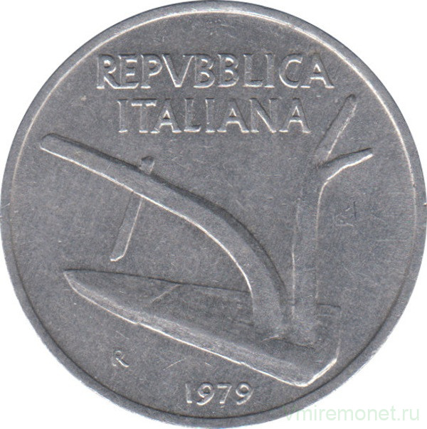 Монета. Италия. 10 лир 1979 год.