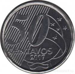 Монета. Бразилия. 50 сентаво 2007 год.