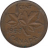 Монета. Канада. 1 цент 1953 год. ав.