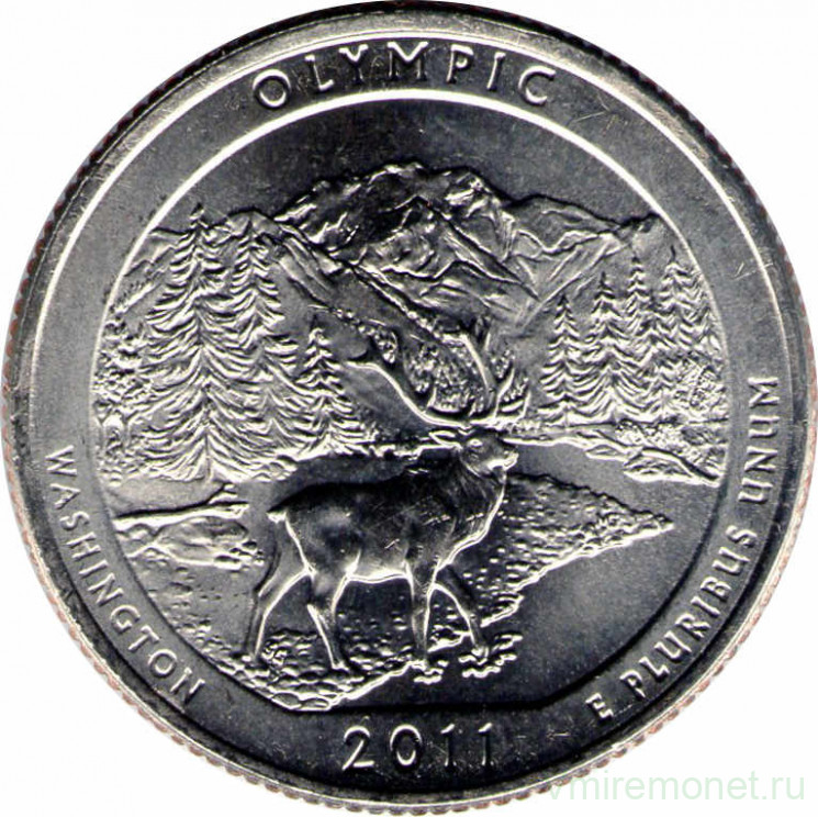 Монета. США. 25 центов 2011 год. Национальный парк № 8 Олимпик (Вашингтон). Монетный двор D.