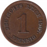 Монета. Германская империя. 1 пфенниг 1907 год. (G).