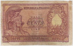 Банкнота. Италия. 100 лир 1951 год. Тип 92а.