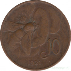 Монета. Италия. 10 чентезимо 1921 год.