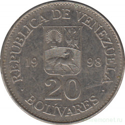 Монета. Венесуэла. 20 боливаров 1998 год.